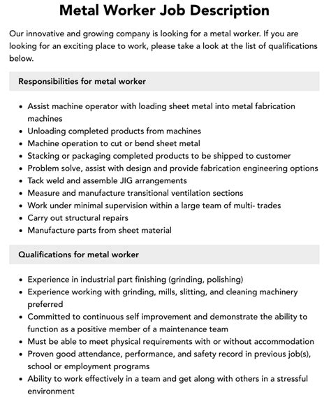 precision sheet metal job description|sheet metal worker jobs.